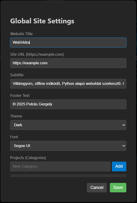 WebVidra weboldalszerkesztő - beépített AI