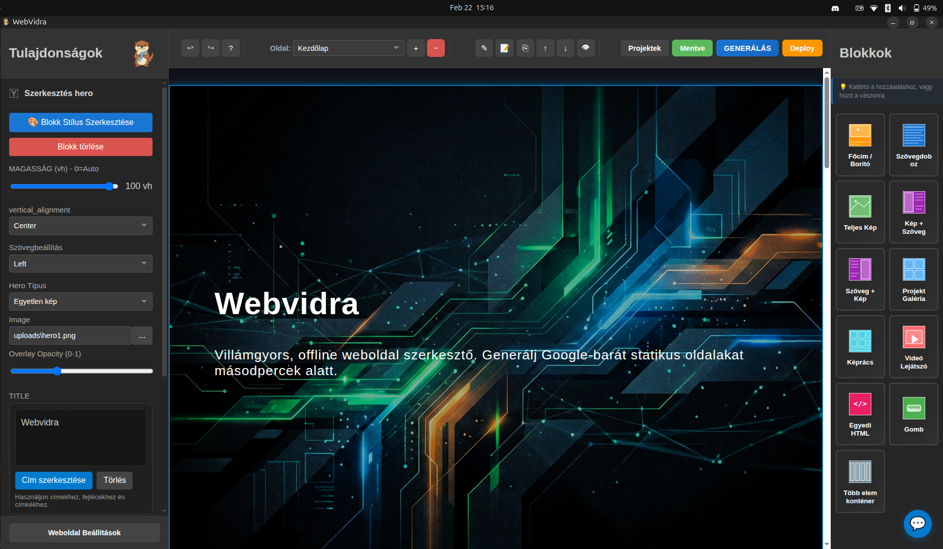 WebVidra portfolio oldal-szerkesztő - több nyelven