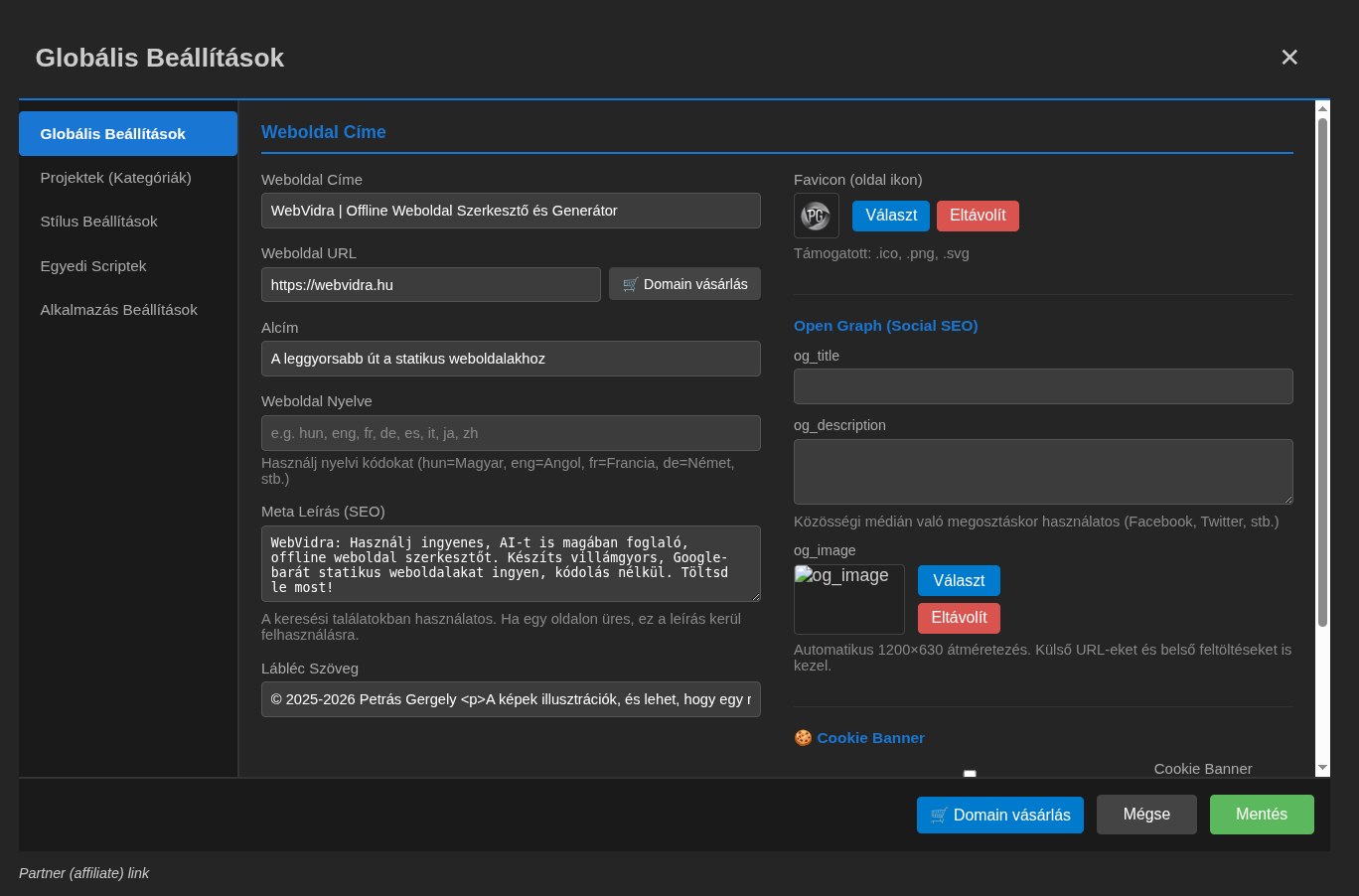 WebVidra portfolio oldal-szerkesztő - weboldalszerkesztő